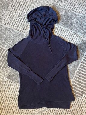Athleta Bhakta Hoodie Sweater Navy Waffle Knit - Size XS Athleisure Cozy Lounge